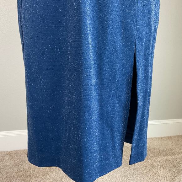 Aidan Mattox Cut Out Midi Sheath Cocktail Dress Blue Size 2 Sleeveless V-Neck - Picture 7 of 11